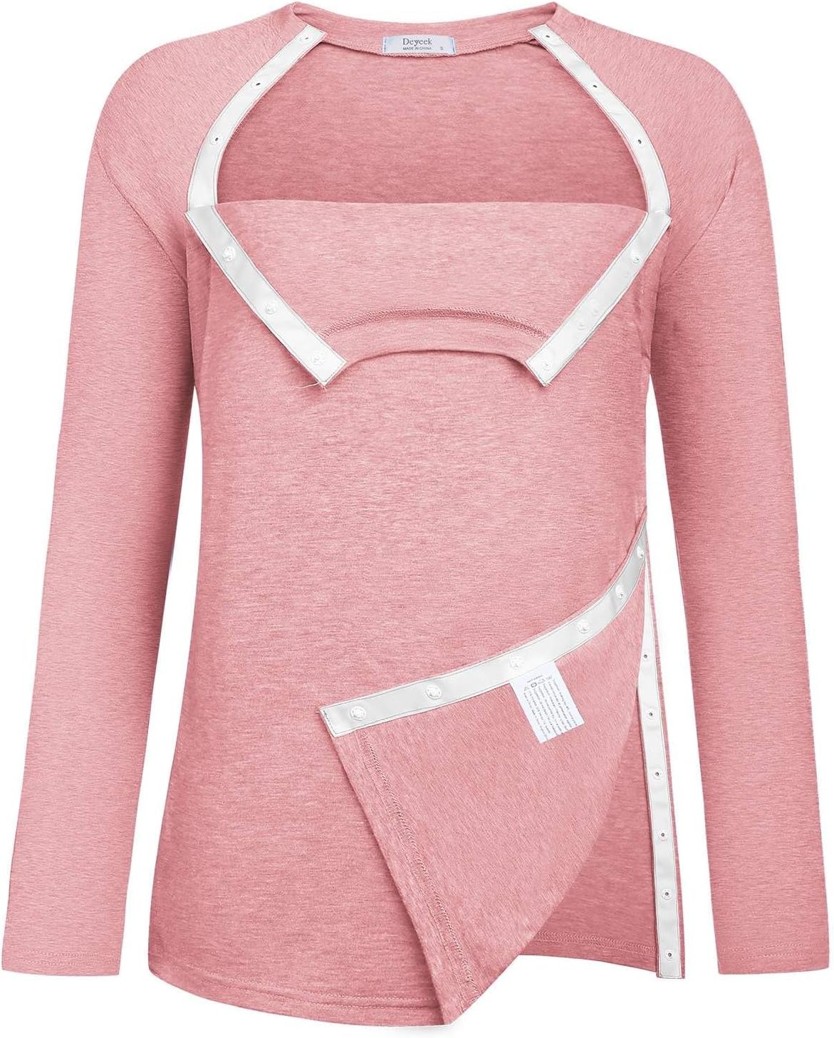 image:imageDeyeek Womens Shoulder Surgery Shirt Tear Away Side Snap Chemo Port TopPink