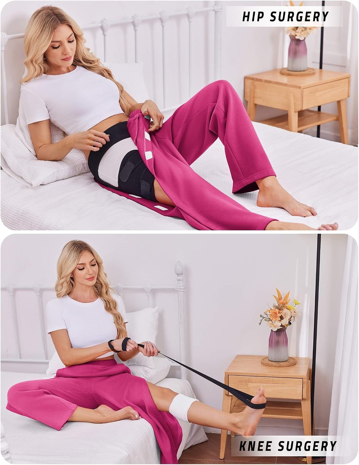 image:imageDeyeek Womens Side Open Fleece Tear Away Pants for Post SurgeryRose Red