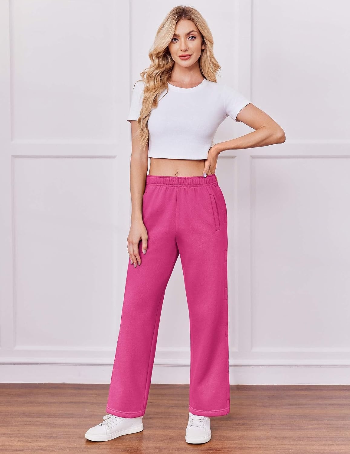 image:imageDeyeek Womens Side Open Fleece Tear Away Pants for Post SurgeryRose Red