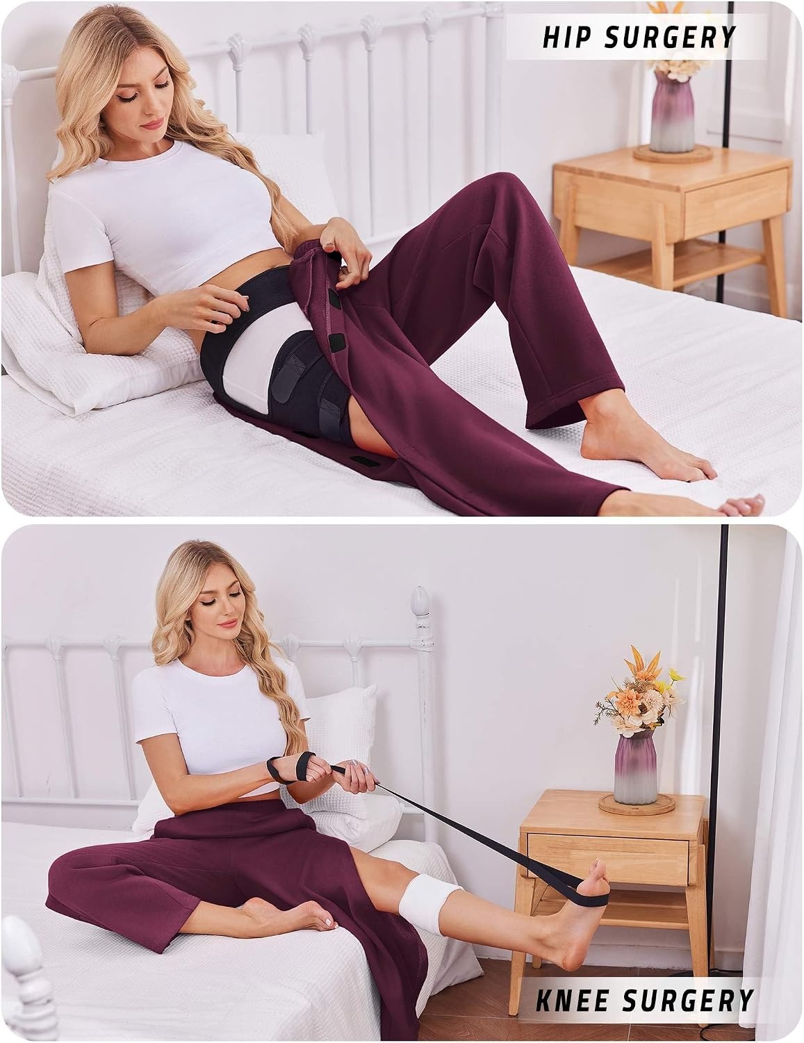 image:imageDeyeek Womens Side Open Fleece Tear Away Pants for Post SurgeryWine Red