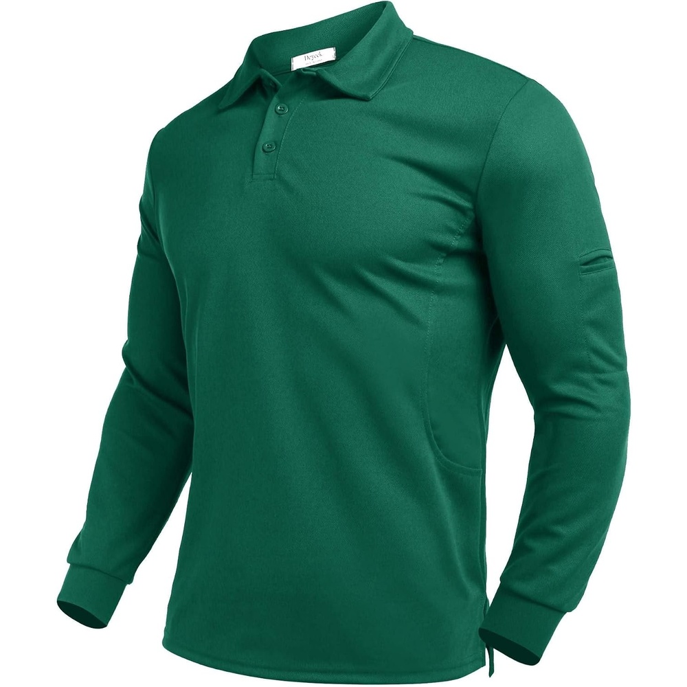 image:imageDeyeek Mens Long Sleeve Polo Shirts Quick Dry Golf Polo for MenDark Green