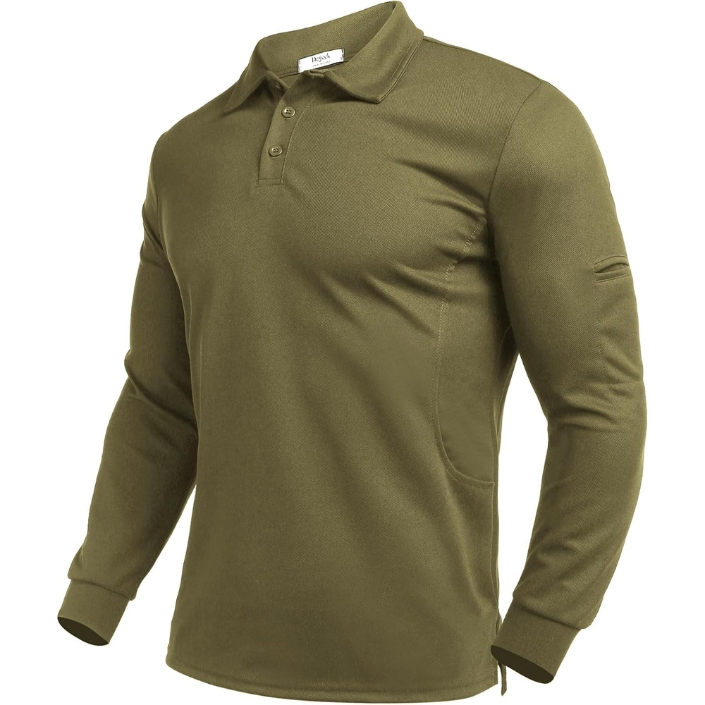 image:imageDeyeek Mens Long Sleeve Polo Shirts Quick Dry Golf Polo for MenGreen