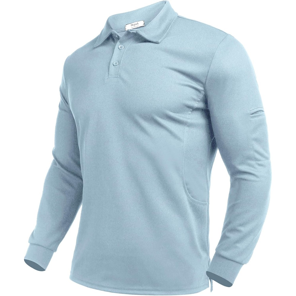 image:imageDeyeek Mens Long Sleeve Polo Shirts Quick Dry Golf Polo for MenLight Blue