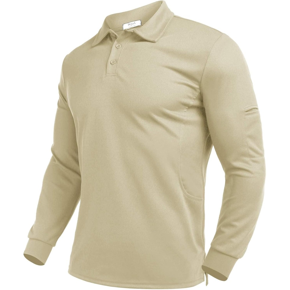 image:imageDeyeek Mens Long Sleeve Polo Shirts Quick Dry Golf Polo for MenLight Khaki