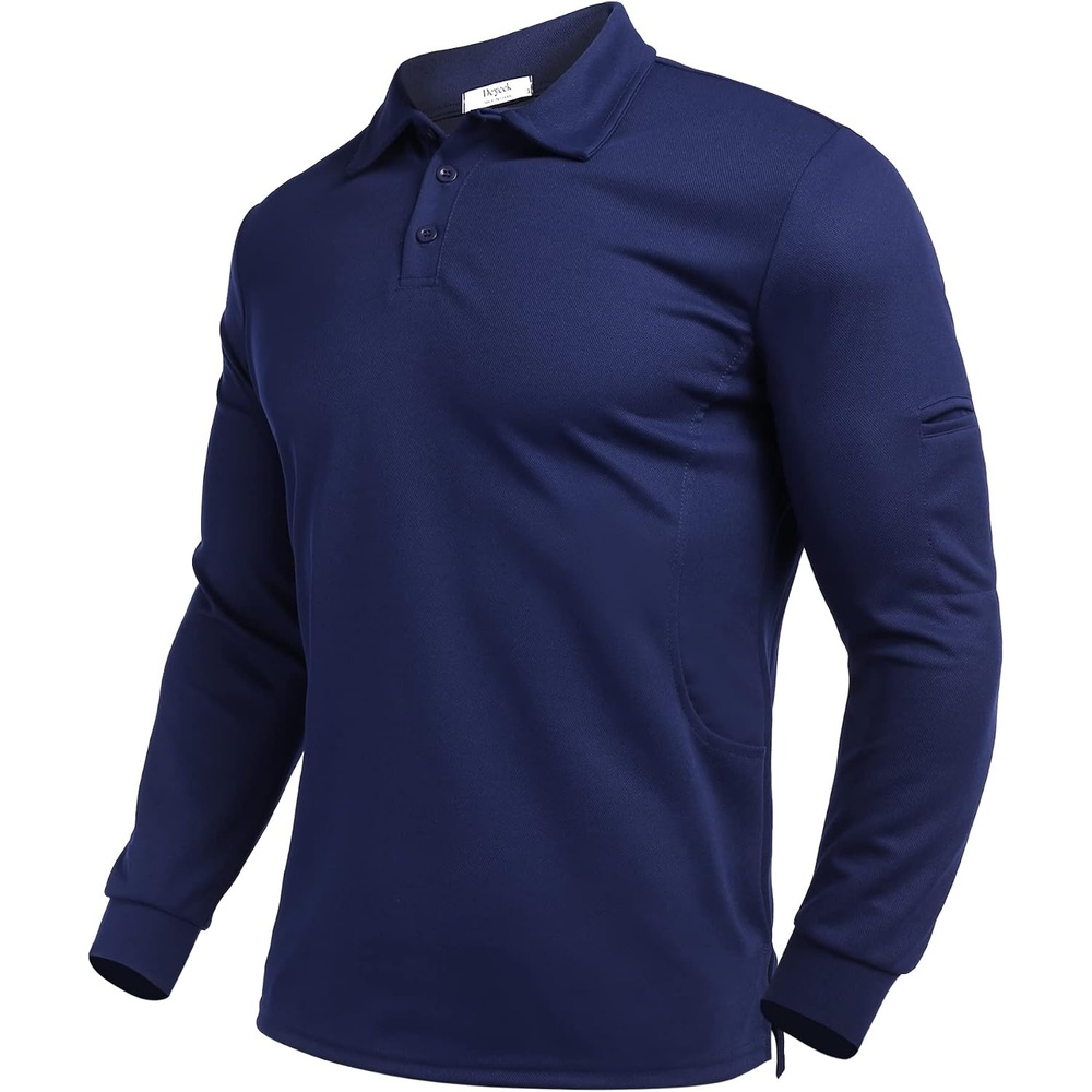 image:imageDeyeek Mens Long Sleeve Polo Shirts Quick Dry Golf Polo for MenNavy Blue