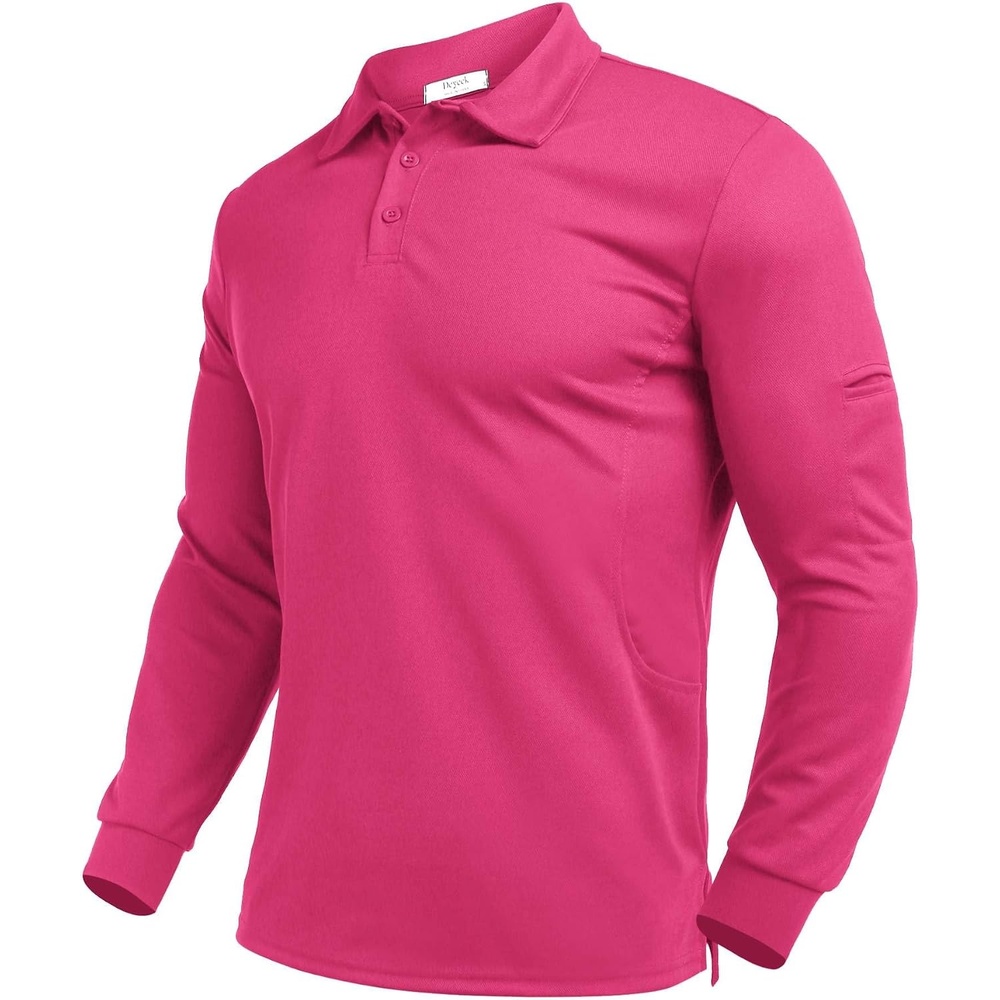 image:imageDeyeek Mens Long Sleeve Polo Shirts Quick Dry Golf Polo for MenRose Red