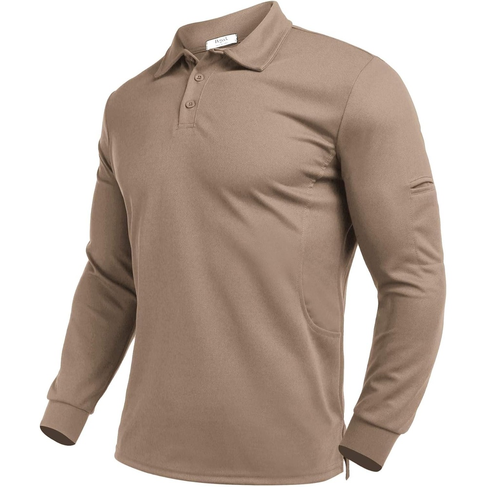 image:imageDeyeek Mens Long Sleeve Polo Shirts Quick Dry Golf Polo for MenSand