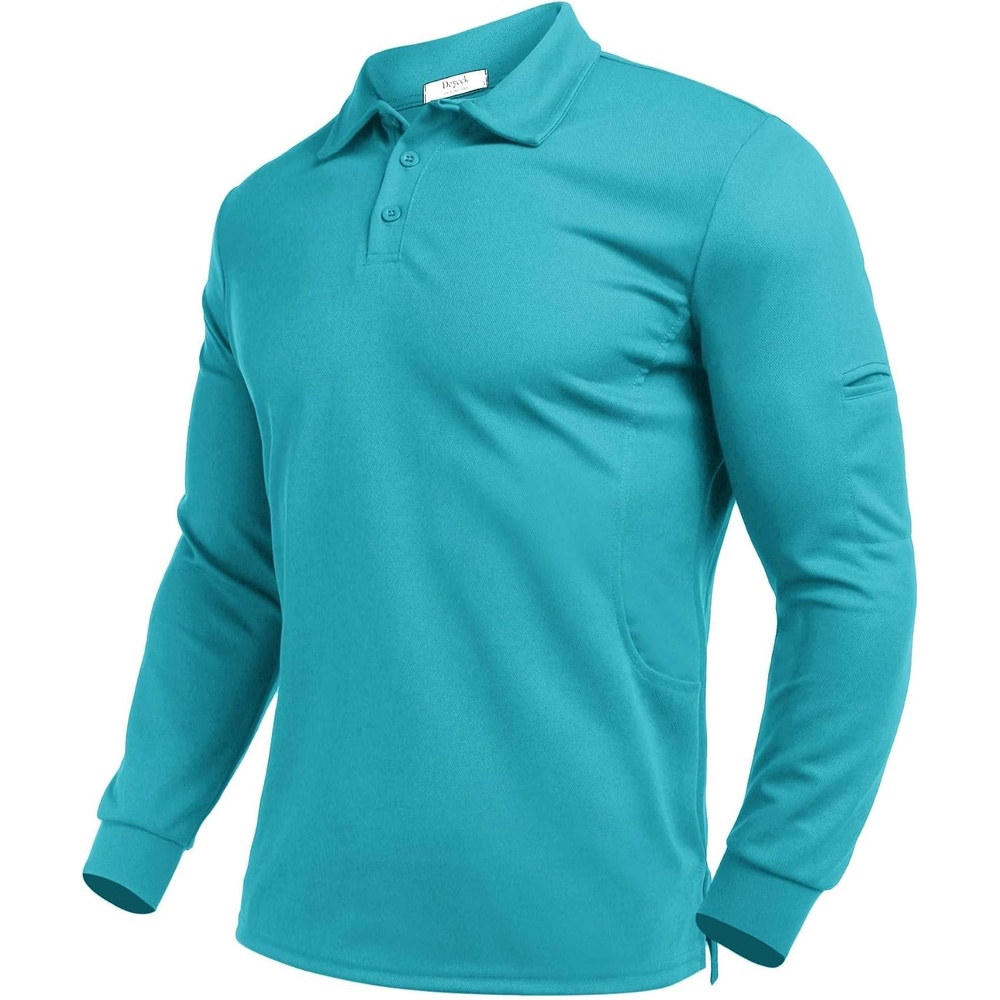 image:imageDeyeek Mens Long Sleeve Polo Shirts Quick Dry Golf Polo for MenTurquoise