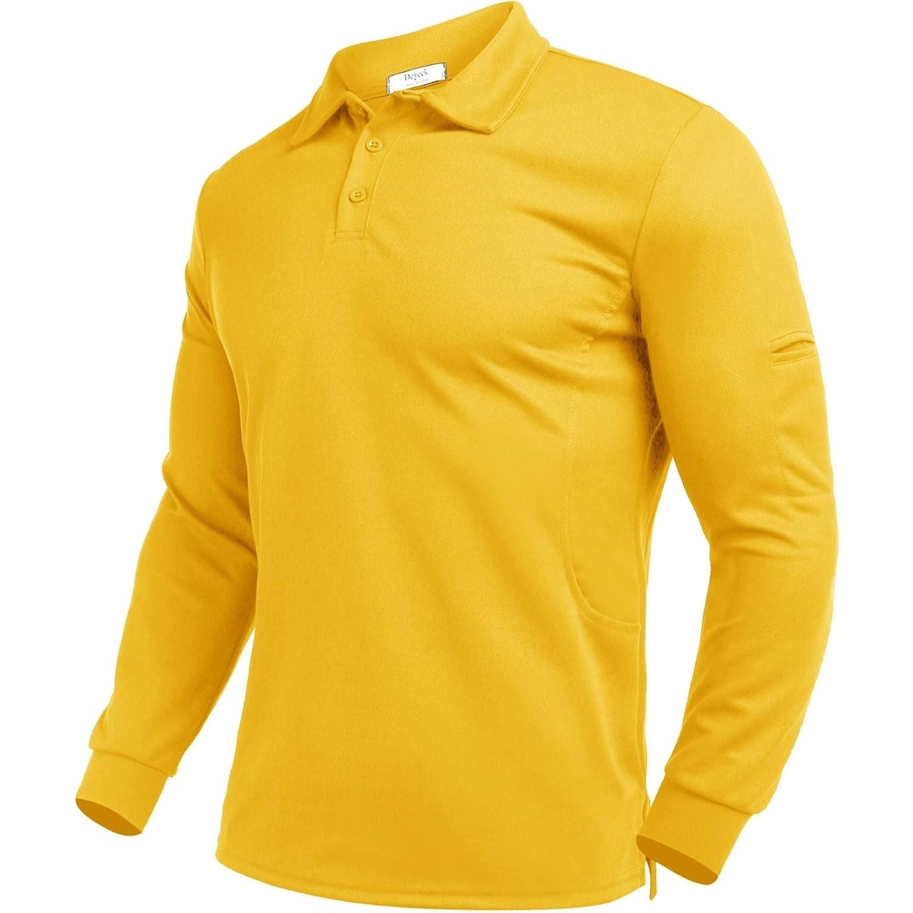 image:imageDeyeek Mens Long Sleeve Polo Shirts Quick Dry Golf Polo for MenYellow