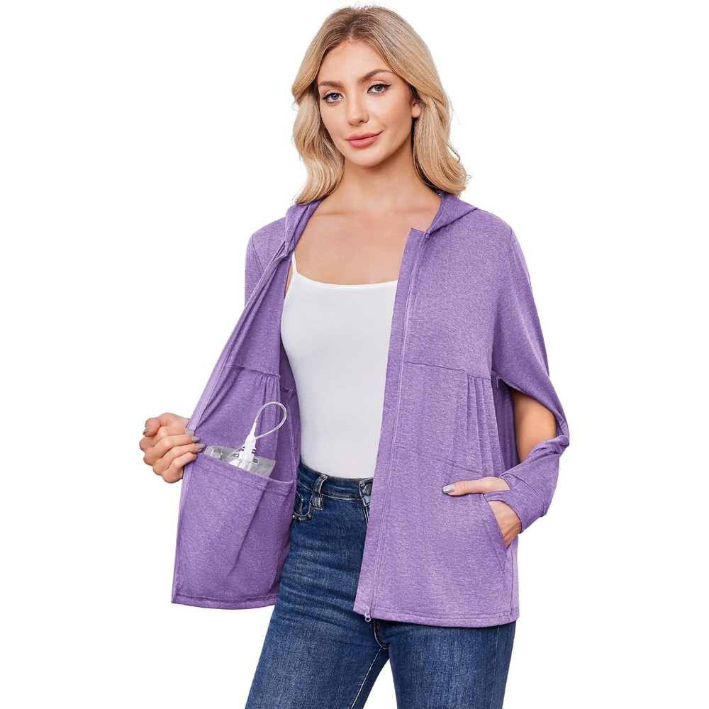 image:imageDeyeek Womens Mastectomy Dialysis Shirts with Drain Pockets amp Arm ZipperPurple
