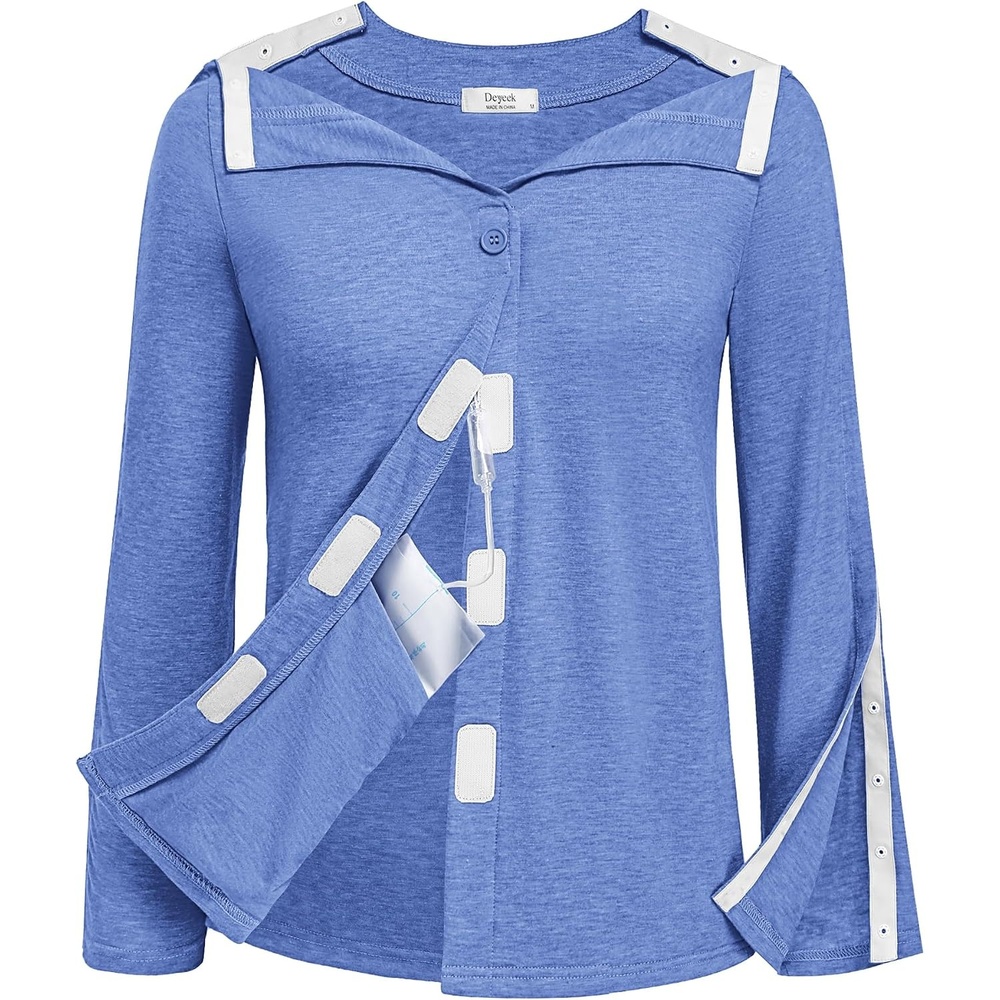 image:imageDeyeek Womens Mastectomy Shirts with Drain Pockets Shoulder Surgery TopsBlue