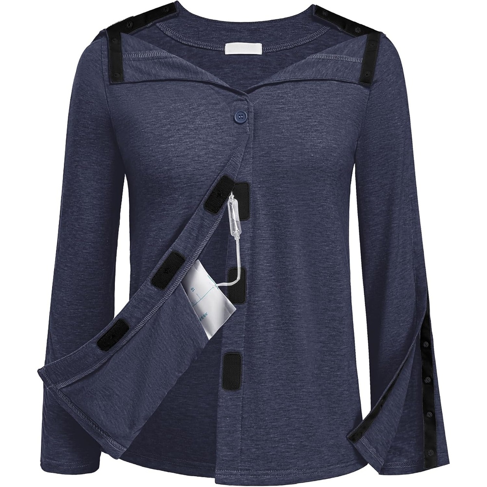 image:imageDeyeek Womens Mastectomy Shirts with Drain Pockets Shoulder Surgery TopsBlue Purple