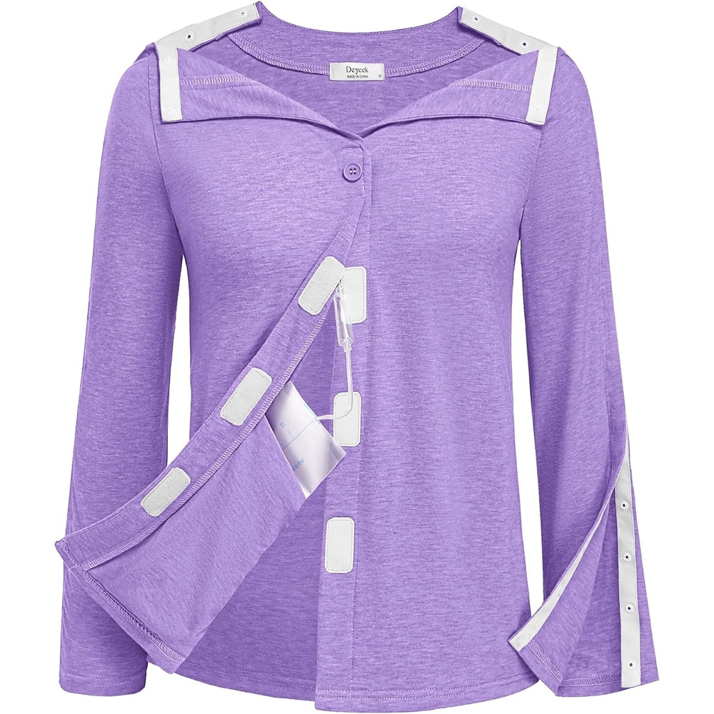 image:imageDeyeek Womens Mastectomy Shirts with Drain Pockets Shoulder Surgery TopsPurple