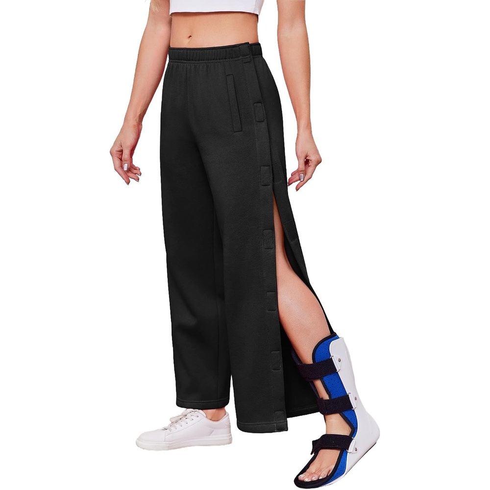 image:imageDeyeek Womens Side Open Fleece Tear Away Pants for Post SurgeryBlack