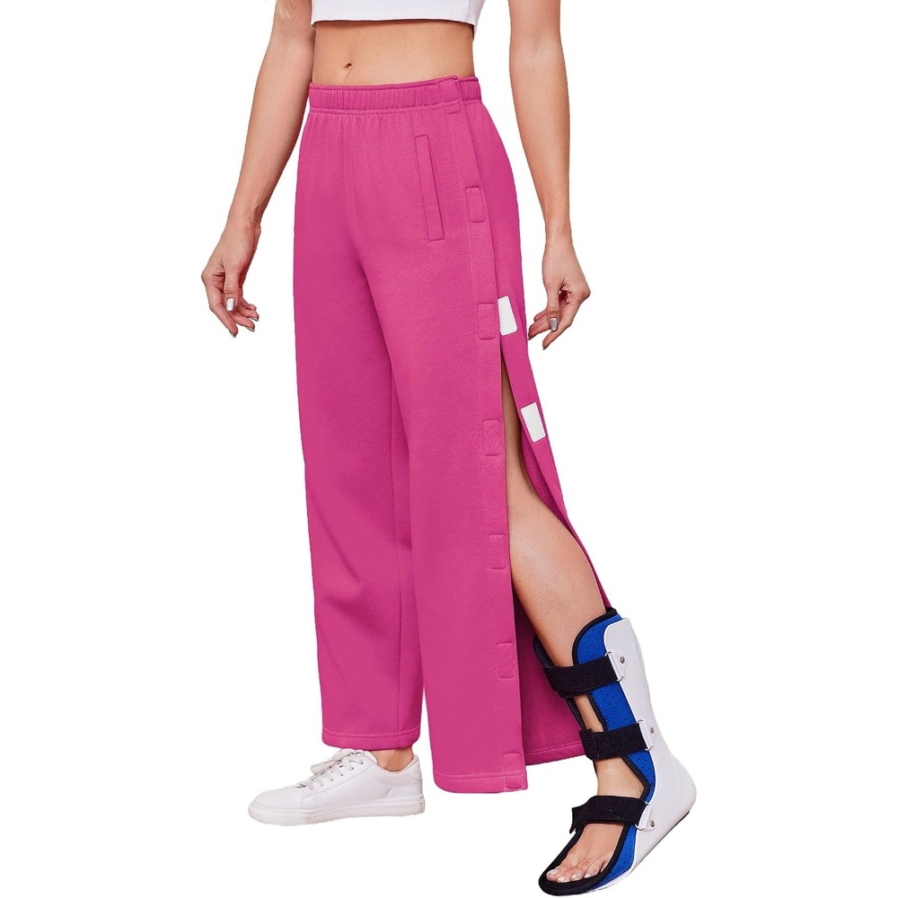 image:imageDeyeek Womens Side Open Fleece Tear Away Pants for Post SurgeryRose Red