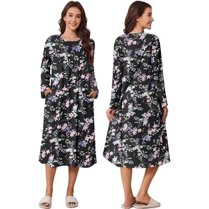 Deyeek Hospital Gowns for Women Open Back Nightgowns Elderly Adaptive Dress(Black Print)