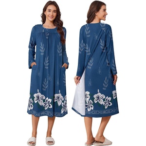 Deyeek Hospital Gowns for Women Open Back Nightgowns Elderly Adaptive Dress(Dark Blue Print)
