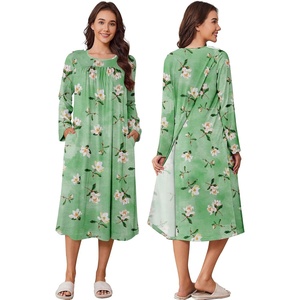 Deyeek Hospital Gowns for Women Open Back Nightgowns Elderly Adaptive Dress(Green Print)
