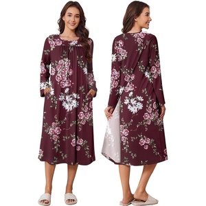 Deyeek Hospital Gowns for Women Open Back Nightgowns Elderly Adaptive Dress(Red Print)