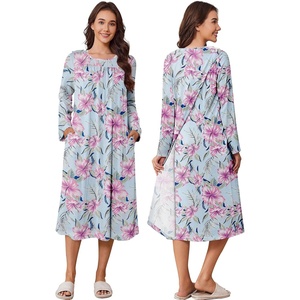 Deyeek Hospital Gowns for Women Open Back Nightgowns Elderly Adaptive Dress(Rose Pink Green Print)