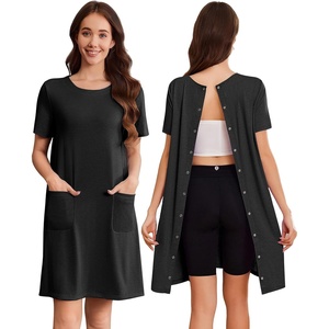 Deyeek Hospital Gowns for Women Open Back Tear Away Snap Nursing Dress(Black)
