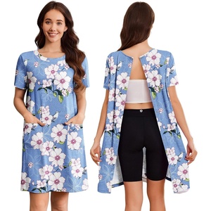 Deyeek Hospital Gowns for Women Open Back Tear Away Snap Nursing Dress(Light Blue Print)