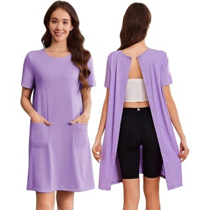 Deyeek Hospital Gowns for Women Open Back Tear Away Snap Nursing Dress(Purple)