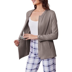 Deyeek Mastectomy Shirts with Drain Pockets Post Shoulder Surgery Tops for Women Chemo Port Long Sleeve with Zippers(Taupe Grey)