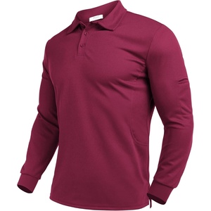 Deyeek Men’s Long Sleeve Polo Shirts, Quick Dry Golf Polo for Men(Drak Red)