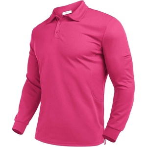 Deyeek Men’s Long Sleeve Polo Shirts, Quick Dry Golf Polo for Men(Rose Red)