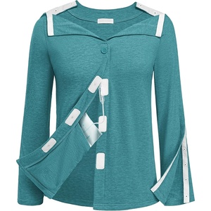 Deyeek Women’s Mastectomy Shirts with Drain Pockets Shoulder Surgery Tops(Peacock Blue)