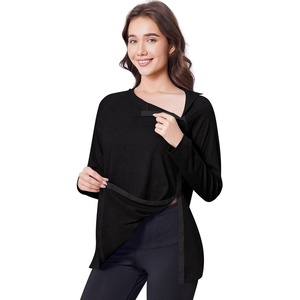 Deyeek Women’s Shoulder Surgery Shirt Tear Away Side Snap Chemo Port Top(Black)