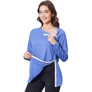 Deyeek Women’s Shoulder Surgery Shirt Tear Away Side Snap Chemo Port Top(Blue)