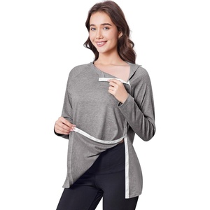 Deyeek Women’s Shoulder Surgery Shirt Tear Away Side Snap Chemo Port Top(Light Gray)