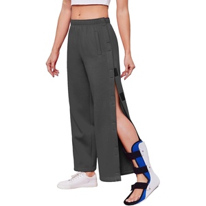 Deyeek Women’s Side Open Fleece Tear Away Pants for Post Surgery(Dark Gray)