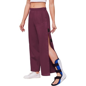 Deyeek Women’s Side Open Fleece Tear Away Pants for Post Surgery(Wine Red)