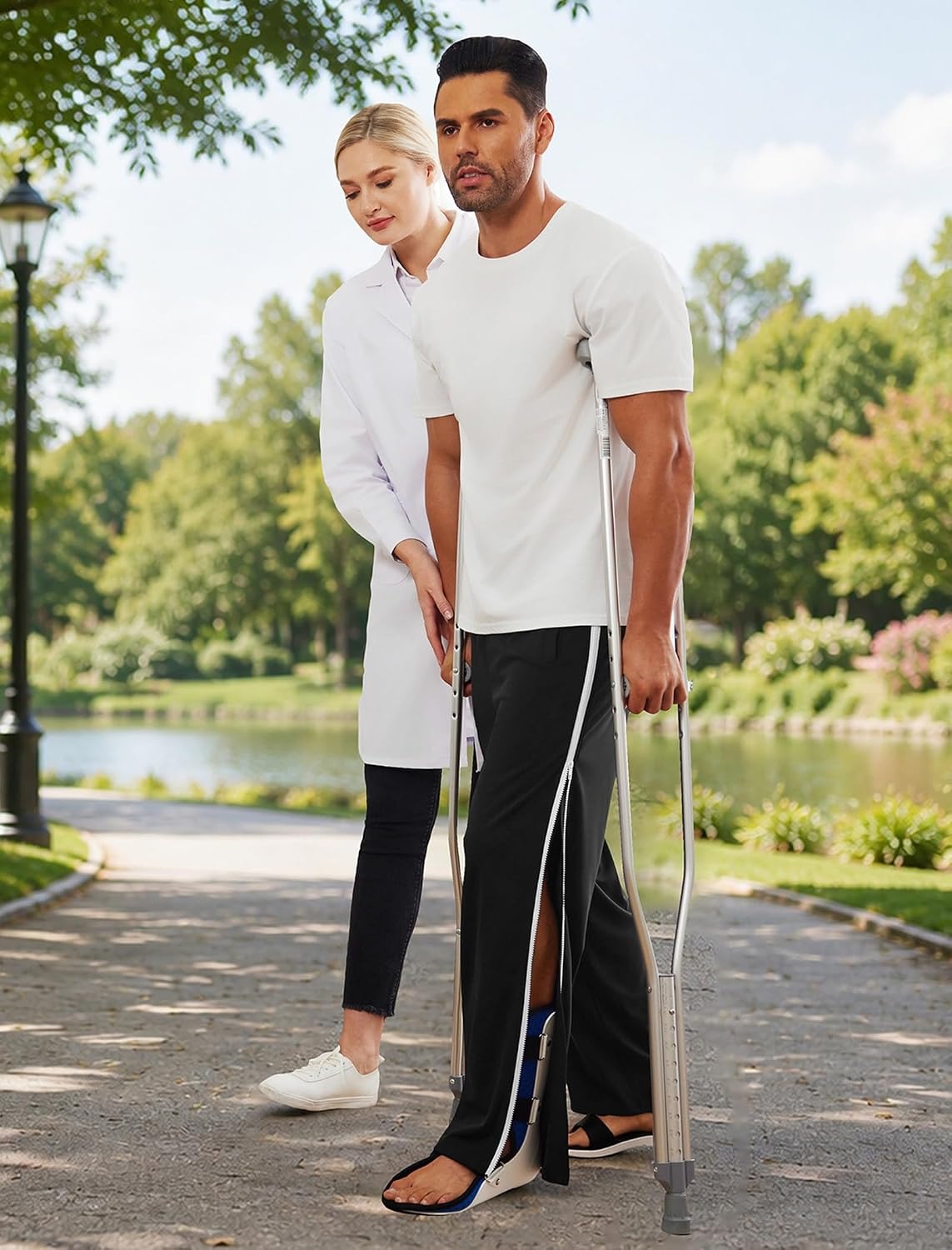 image:imageDeyeek Tear Away Pants for Men Post Surgery 2 Side Zippers SweatpantsBlack
