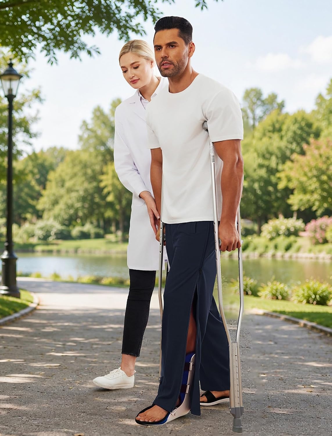 image:imageDeyeek Tear Away Pants for Men Post Surgery 2 Side Zippers SweatpantsBlue