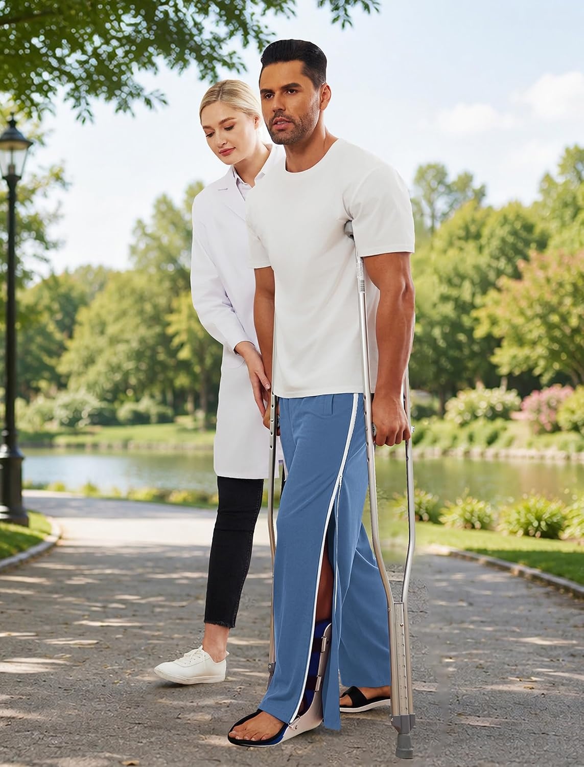 image:imageDeyeek Tear Away Pants for Men Post Surgery 2 Side Zippers SweatpantsBlue Gray