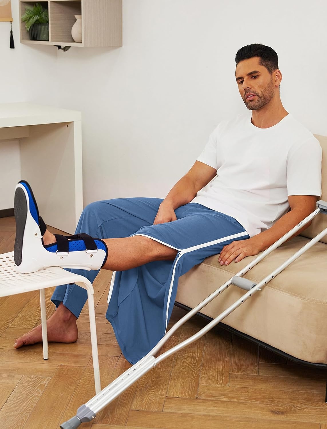 image:imageDeyeek Tear Away Pants for Men Post Surgery 2 Side Zippers SweatpantsBlue Gray