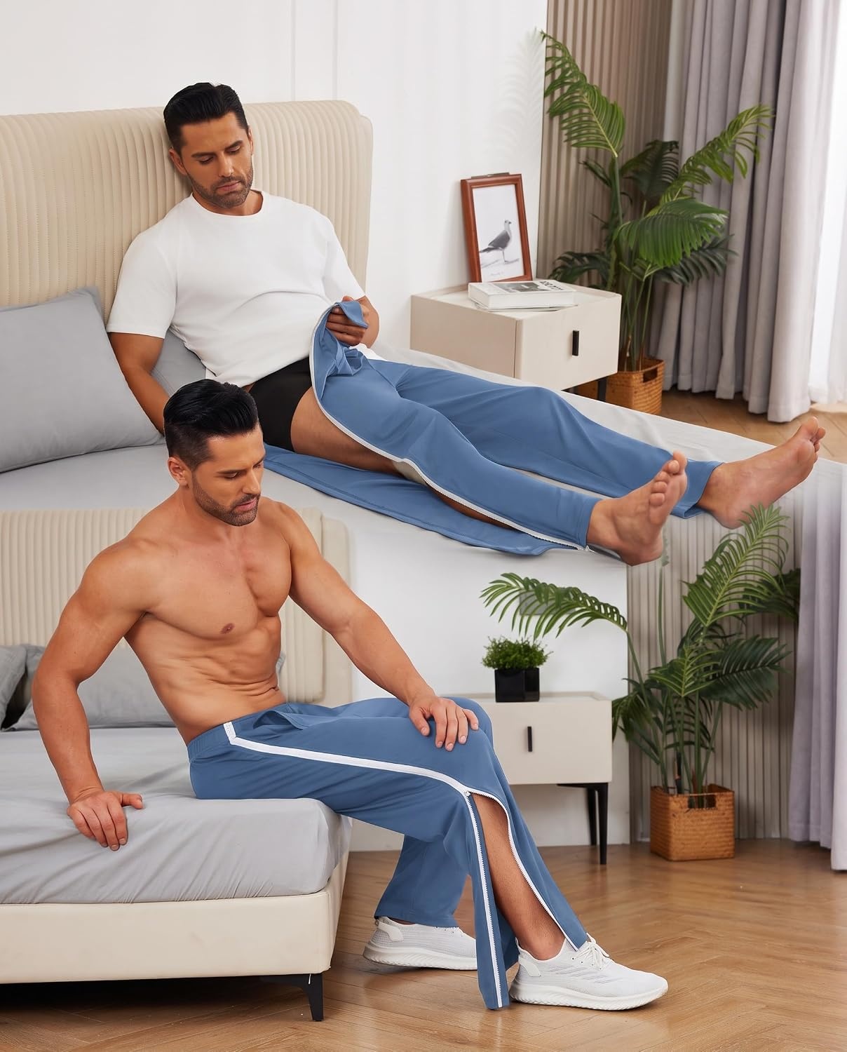 image:imageDeyeek Tear Away Pants for Men Post Surgery 2 Side Zippers SweatpantsBlue Gray