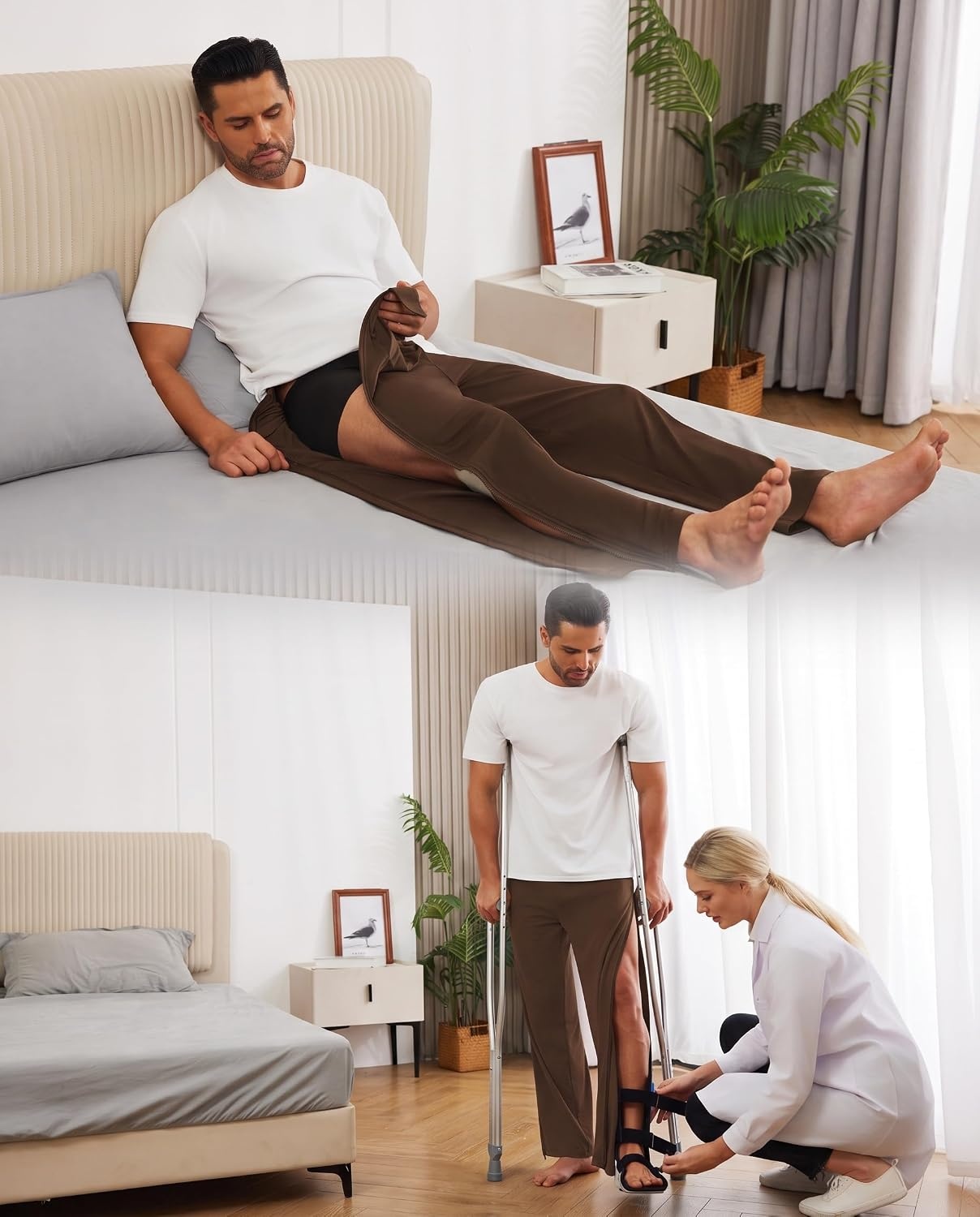 image:imageDeyeek Tear Away Pants for Men Post Surgery 2 Side Zippers SweatpantsBrown