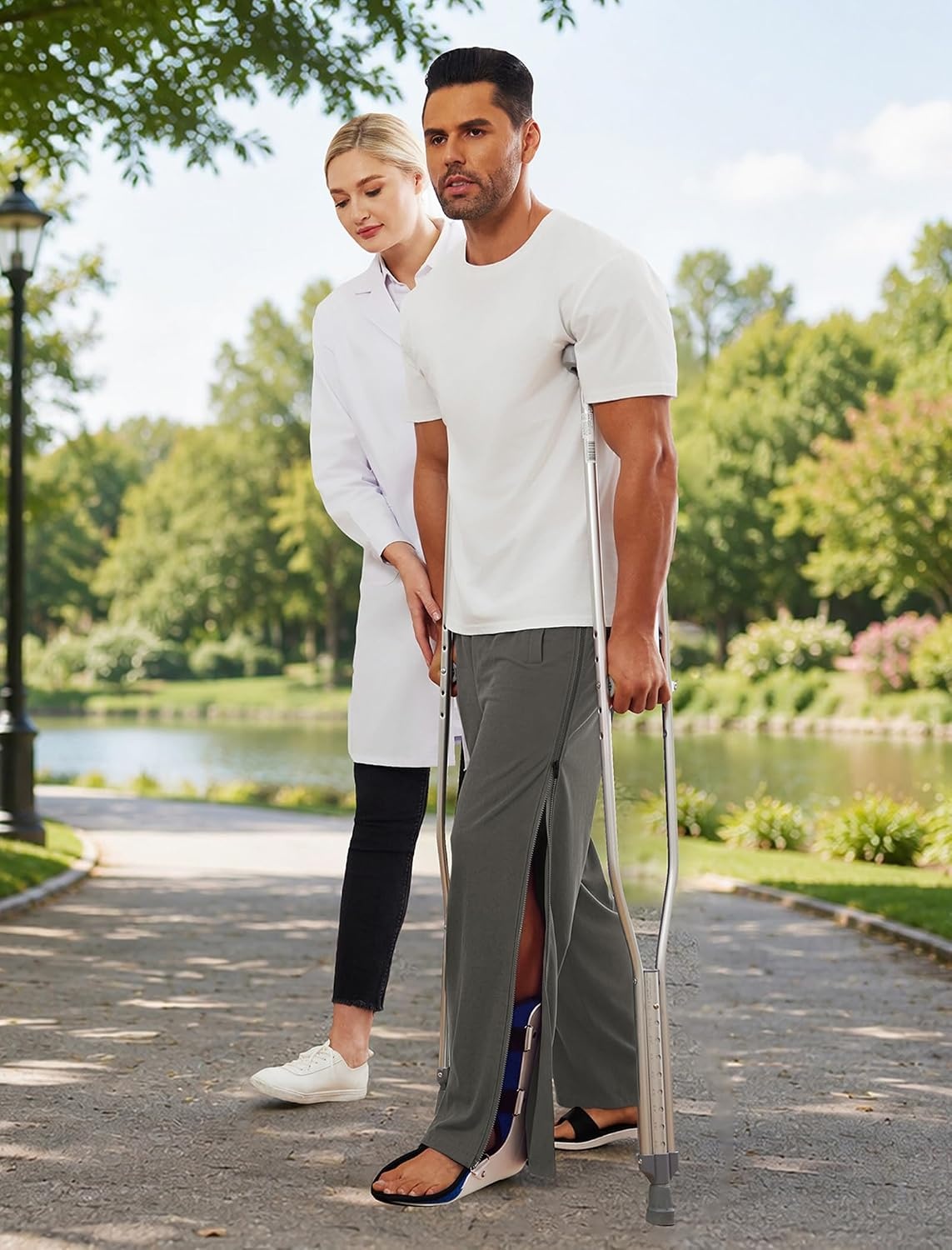 image:imageDeyeek Tear Away Pants for Men Post Surgery 2 Side Zippers SweatpantsDark Gray