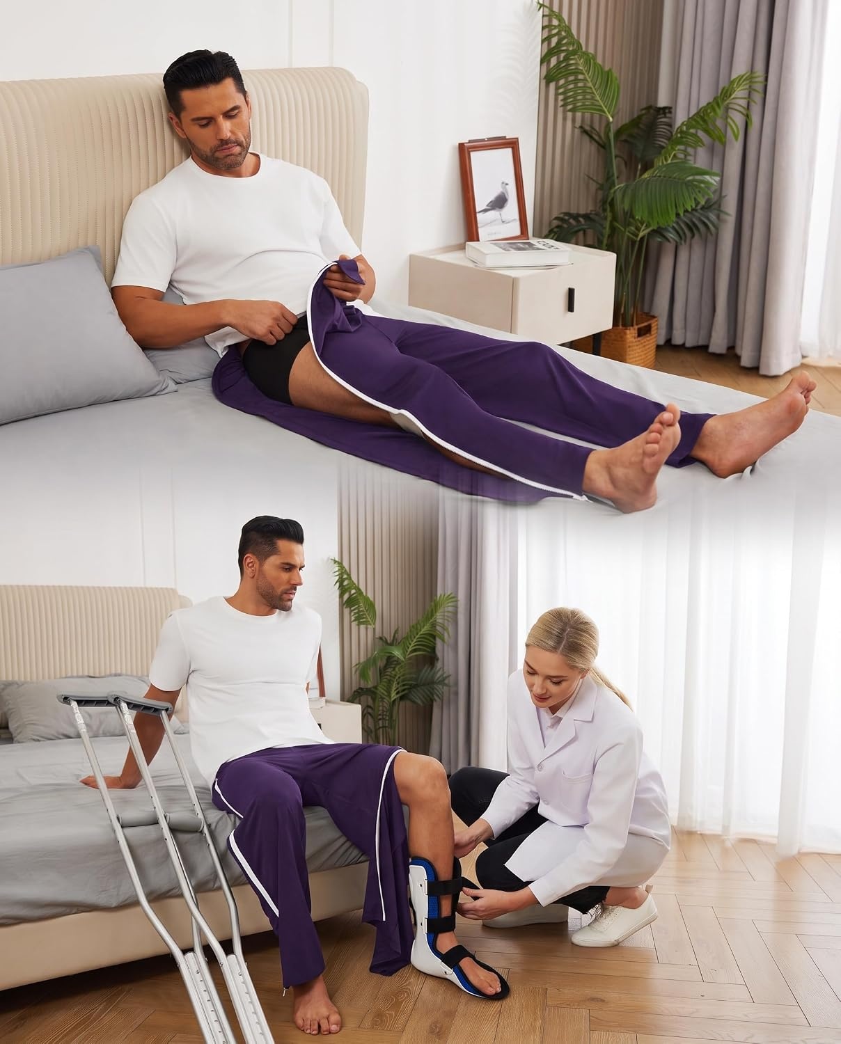 image:imageDeyeek Tear Away Pants for Men Post Surgery 2 Side Zippers SweatpantsDark Purple