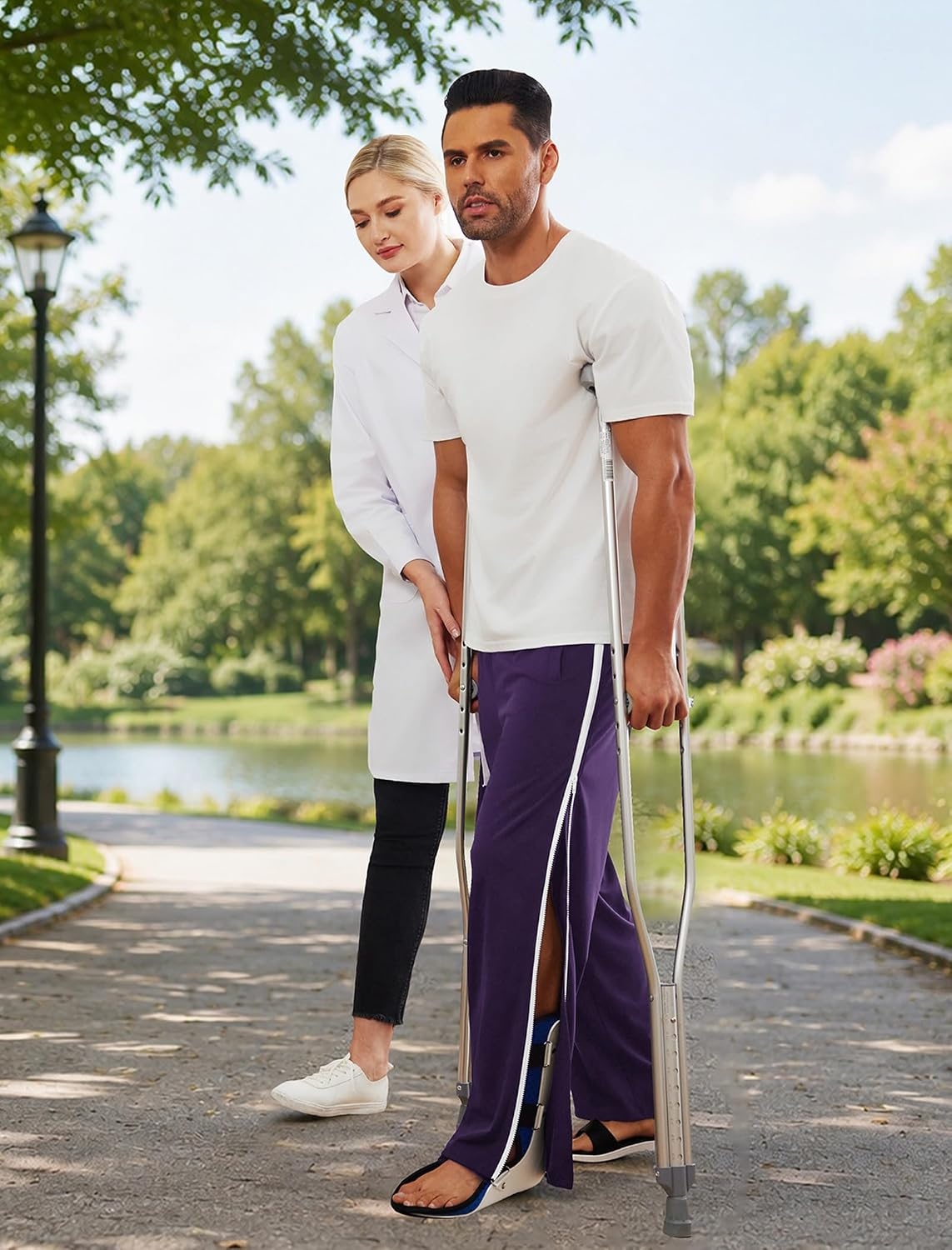 image:imageDeyeek Tear Away Pants for Men Post Surgery 2 Side Zippers SweatpantsDark Purple