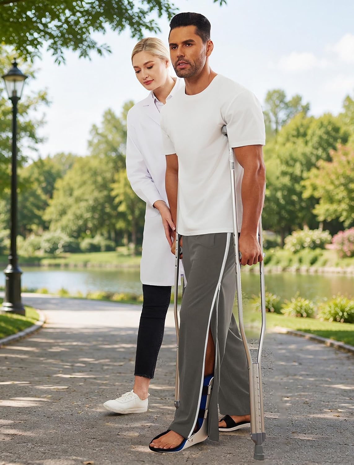 image:imageDeyeek Tear Away Pants for Men Post Surgery 2 Side Zippers SweatpantsGrey
