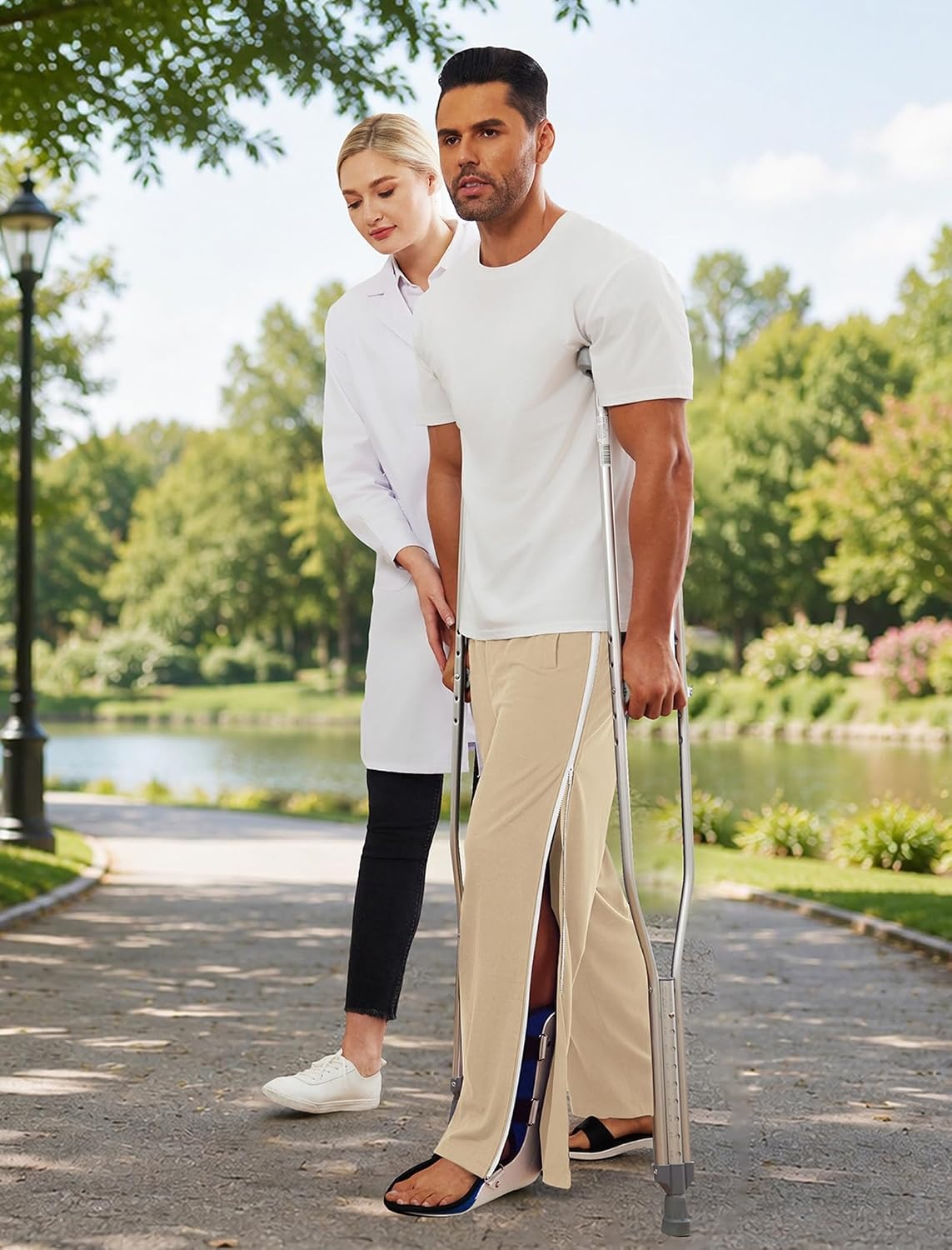 image:imageDeyeek Tear Away Pants for Men Post Surgery 2 Side Zippers SweatpantsKhaki