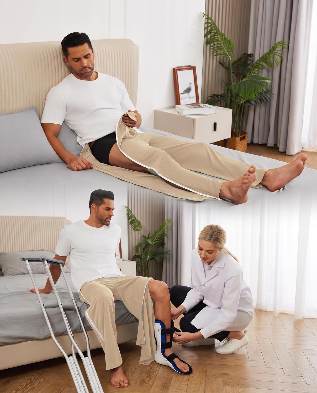 image:imageDeyeek Tear Away Pants for Men Post Surgery 2 Side Zippers SweatpantsKhaki