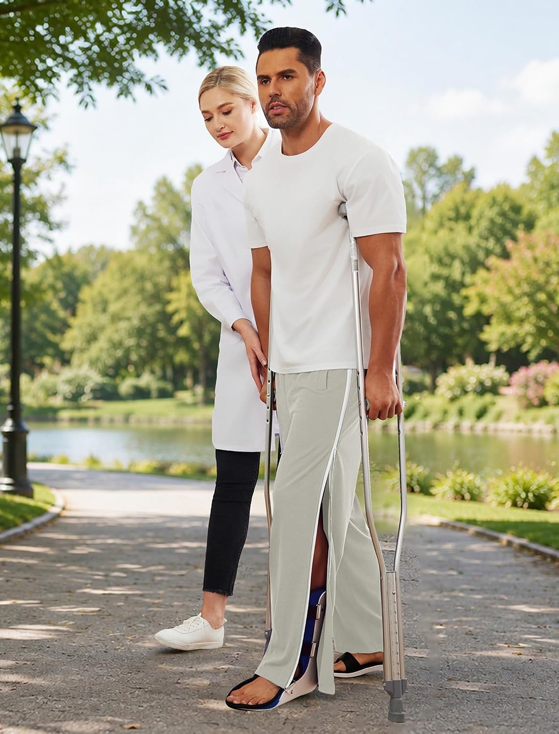 image:imageDeyeek Tear Away Pants for Men Post Surgery 2 Side Zippers SweatpantsLight Grey