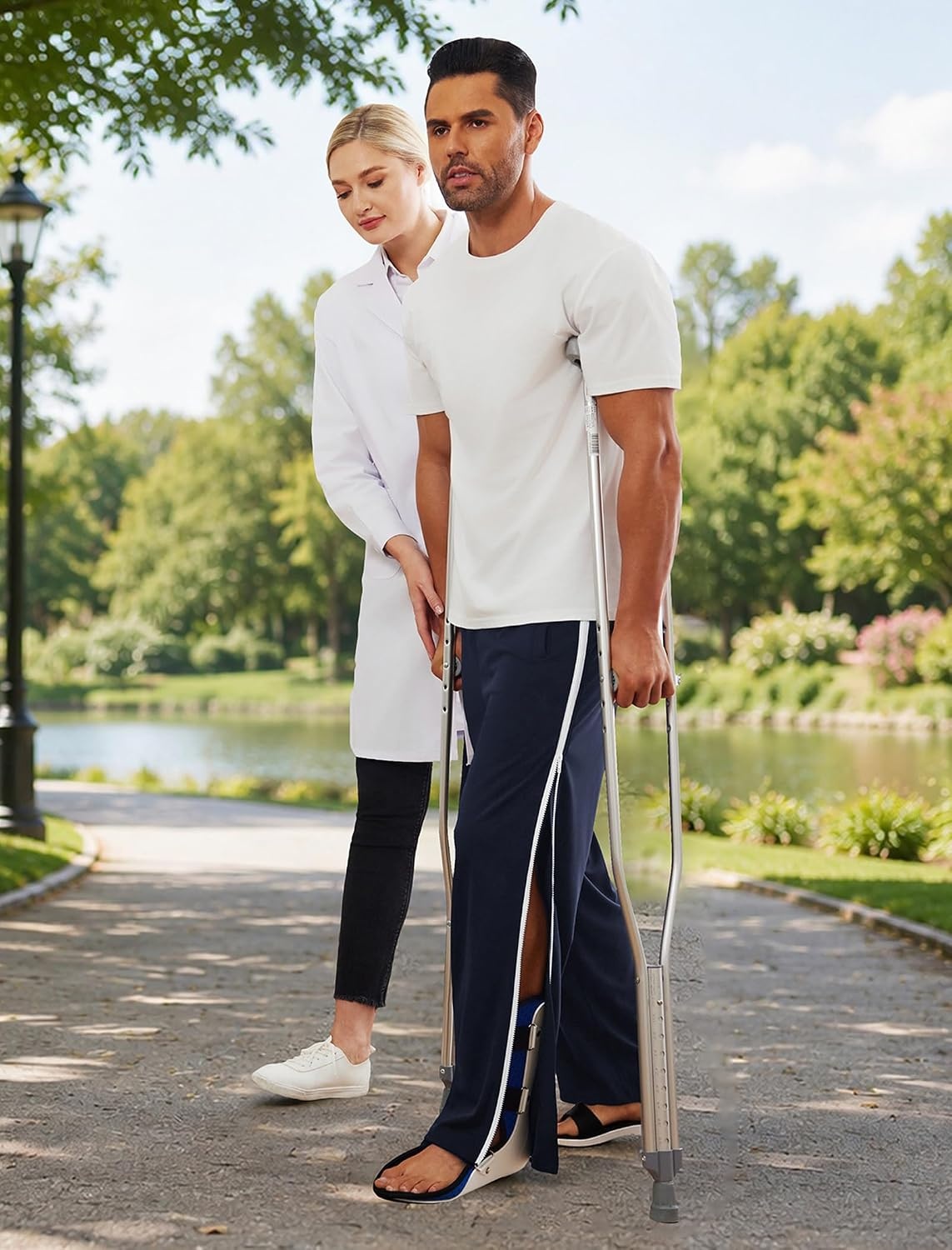 image:imageDeyeek Tear Away Pants for Men Post Surgery 2 Side Zippers SweatpantsNavy Blue